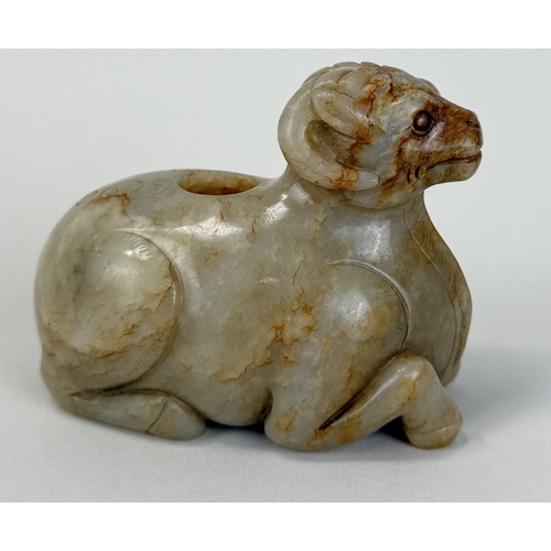 263 - A CHINESE CELADON JADE RAM-FORM WATER POT IN THE WESTERN HAN DYNASTY STYLE
8.5 cm Length... 