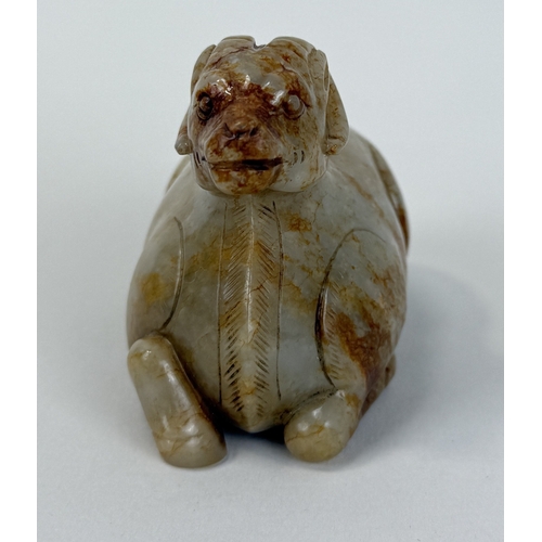 263 - A CHINESE CELADON JADE RAM-FORM WATER POT IN THE WESTERN HAN DYNASTY STYLE
8.5 cm Length... 