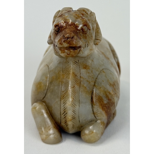 263 - A CHINESE CELADON JADE RAM-FORM WATER POT IN THE WESTERN HAN DYNASTY STYLE
8.5 cm Length... 