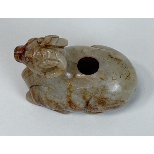 263 - A CHINESE CELADON JADE RAM-FORM WATER POT IN THE WESTERN HAN DYNASTY STYLE
8.5 cm Length... 