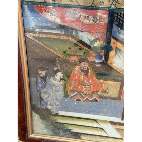 277 - A 19TH CENTURY CHINESE EXPORT REVERSE GLASS PAINTING DEPICTING FIGURES AT COURT
58cm x 44cm
Mounted ... 