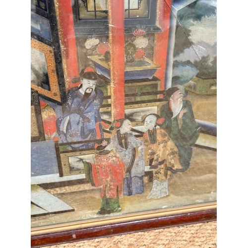 277 - A 19TH CENTURY CHINESE EXPORT REVERSE GLASS PAINTING DEPICTING FIGURES AT COURT
58cm x 44cm
Mounted ... 