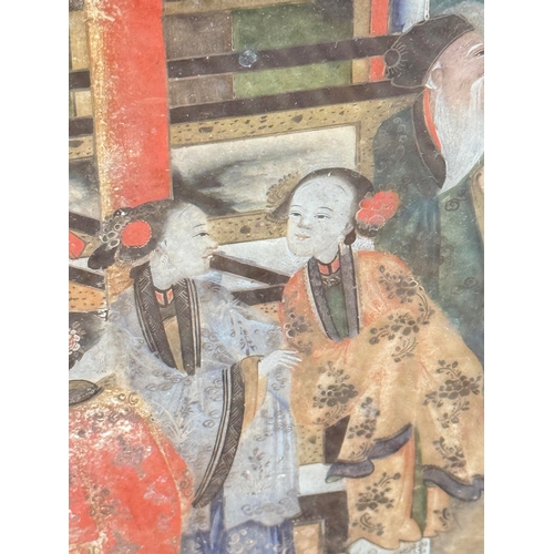 277 - A 19TH CENTURY CHINESE EXPORT REVERSE GLASS PAINTING DEPICTING FIGURES AT COURT
58cm x 44cm
Mounted ... 