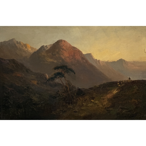 636 - CIRCLE OF ALFRED DE BREANSKI SNR (BRITISH 1852-1928): AN OIL PAINTING ON CANVAS DEPICTING A SHEPHERD... 