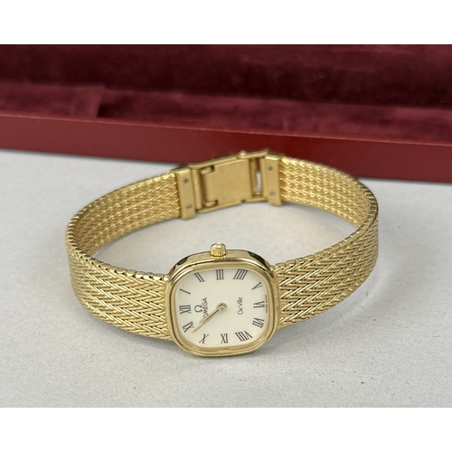 45A - A LADIES VINTAGE OMEGA DE VILLE 10CT GOLD PLATED WATCH
No battery.