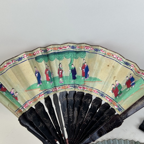 218 - A GROUP OF FIVE CHINESE FANS TO INCLUDE ANTIQUE AND HANDPAINTED
One dated '1900'