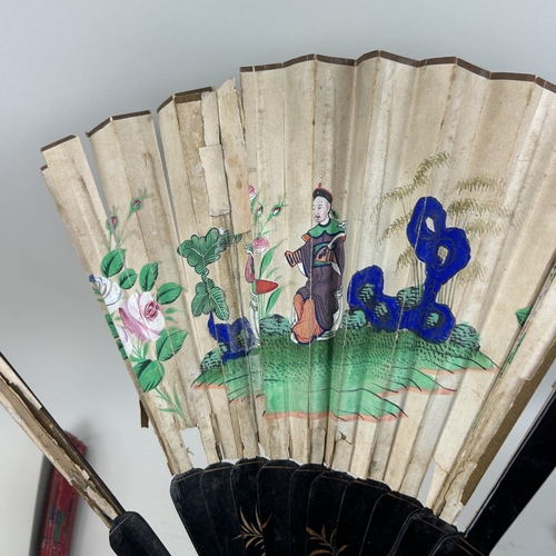 218 - A GROUP OF FIVE CHINESE FANS TO INCLUDE ANTIQUE AND HANDPAINTED
One dated '1900'