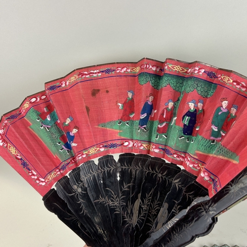 218 - A GROUP OF FIVE CHINESE FANS TO INCLUDE ANTIQUE AND HANDPAINTED
One dated '1900'