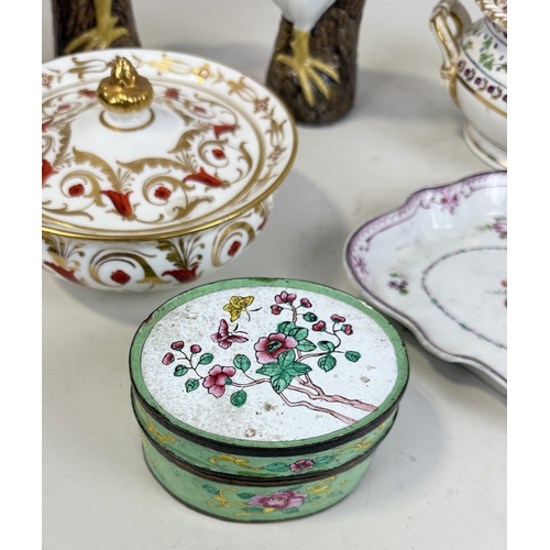 233 - CERAMICS TO INCLUDE CHINESE COCKERELS, MINTONS TUREEN, A CHINESE ENAMEL BOX, HEREND BOX
 ... 