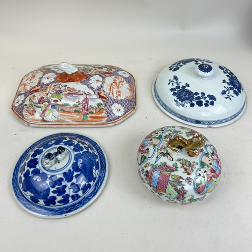 235 - A GROUP OF FOUR ANTIQUE CHINESE CERAMIC TUREEN LIDS
Largest 35 cm L