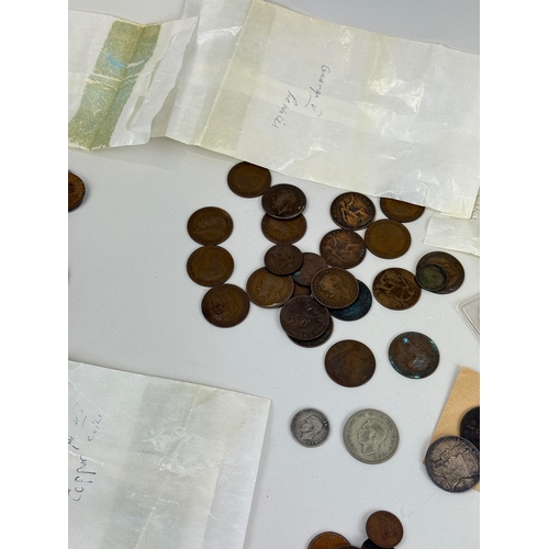 91 - A LARGE COLLECTION OF COINS TO INCLUDE SILVER, GEORGIAN, BRONZE, US 1OZ SILVER, COMMEMORATIVE (QTY)... 