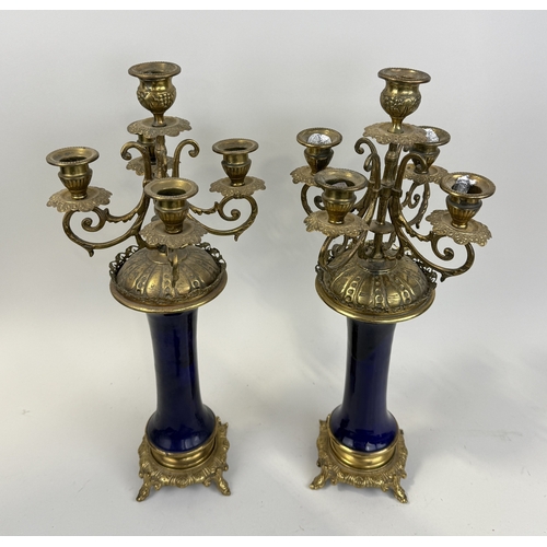 307 - A PAIR OF 19TH CENTURY FRENCH BLUE CERAMIC AND GILT METAL FIVE ARM CANDELABRA
45cm H