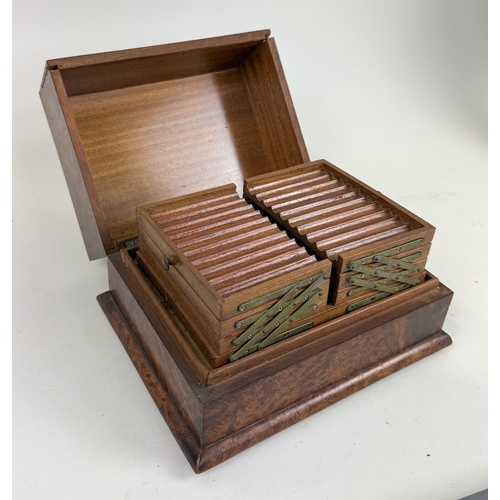 308 - A BURR WALNUT MUSICAL CIGAR BOX
19cm x 14cm x 11.5cm