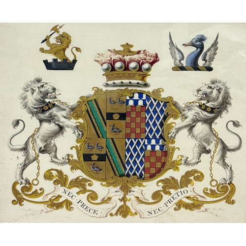 309 - A 19TH CENTURY COAT OF ARMS, BATEMAN FAMILY CREST, PENCIL, WATERCOLOUR AND GILT
30cm x 25cm
Framed a... 