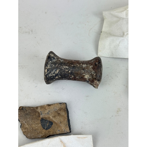 311 - CURIOSITIES TO INCLUDE LARGE MEDIEVAL OR EARLIER BARBED SPEAR HEADS, ANCIENT EGYPTIAN WOODEN ITEM FR... 