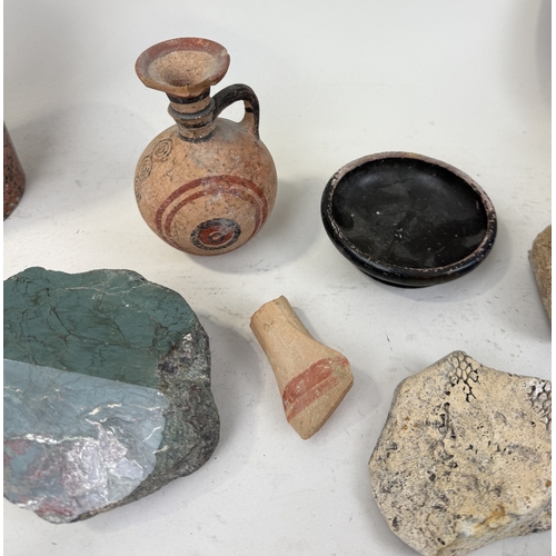315 - A COLLECTION OF ANTIQUITIES, ANCIENT POTTERY, MARBLE, TILES, LAPIS LAZULI, OBSIDIAN AND MORE
 ... 