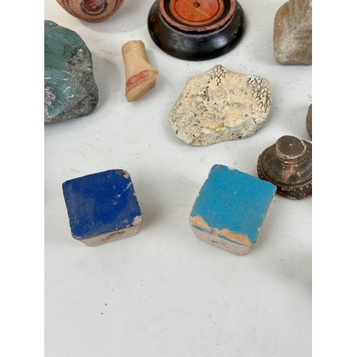 315 - A COLLECTION OF ANTIQUITIES, ANCIENT POTTERY, MARBLE, TILES, LAPIS LAZULI, OBSIDIAN AND MORE
 ... 