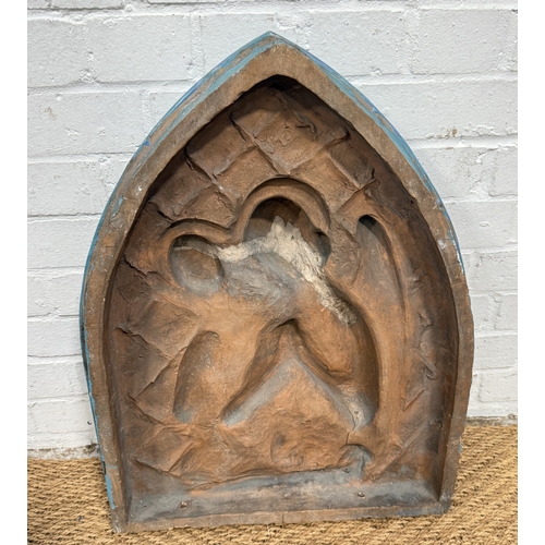 321 - IN THE MANNER OF DELLA ROBIA: A MAJOLICA PLAQUE DEPICTING ANGELS AT PRAYER
62cm x 47cm