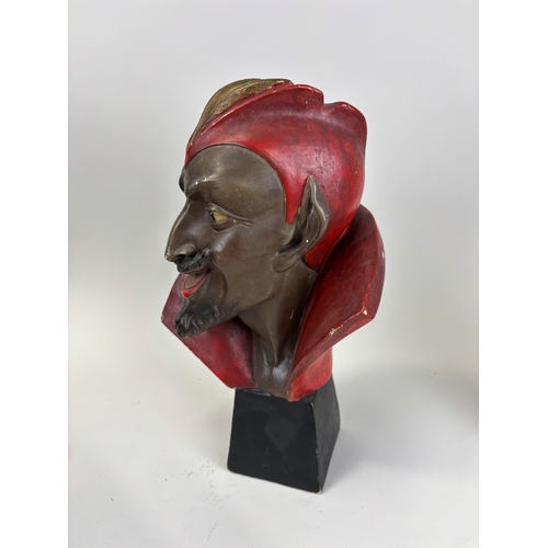 338A - AN ANTIQUE PLASTER BUST OF MEPHISTOPHELES / THE DEVIL
Height: 38cm