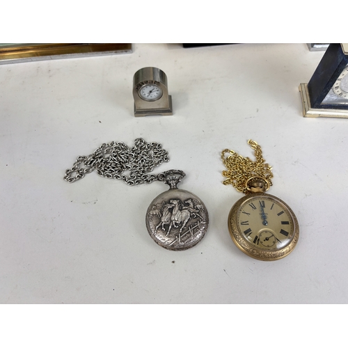 347 - A COLLECTION OF EIGHT CLOCKS TO INCLUDE ART DECO AND BRASS 8 DAY MOVEMENT MANTEL CLOCK
Largest: 16cm... 