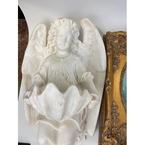 469A - A PARIAN WARE CUPID WITH SHELL TOGETHER WITH TRANSFER PRINTED CERAMIC TILES INCLUDING ROYAL DOULTON ... 