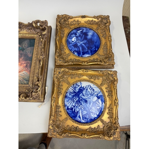 469A - A PARIAN WARE CUPID WITH SHELL TOGETHER WITH TRANSFER PRINTED CERAMIC TILES INCLUDING ROYAL DOULTON ... 