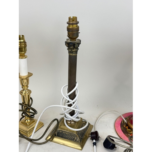 486 - COLLECTION OF LIGHTING TO INCLUDE FRENCH, CORINTHIAN COLUMN, FLORAL
Tallest 40cm
 ... 