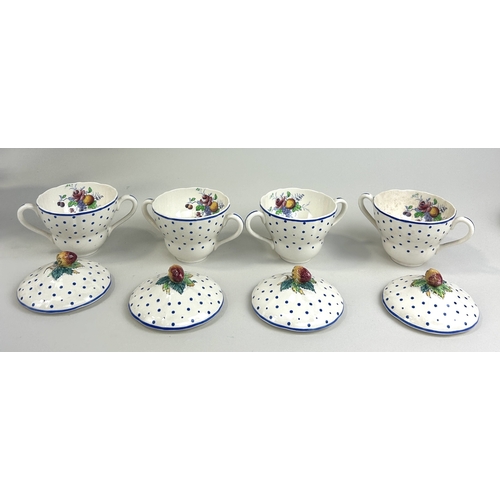 519 - COPELAND SPODE: A SET OF FOUR CHOCOLATE CUPS WITH LIDS AND SAUCERS, 'POLKA DOT'
TOGETHER WITH
A 