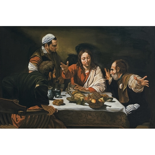 1014 - AFTER CARAVAGGIO: A LARGE OIL PAINTING ON CANVAS 'SUPPER AT EMMAUS'
90cm x 61cm
Framed.... 