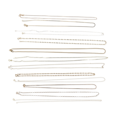 36 - TWELVE 9CT GOLD NECK CHAINS OF VARYING DESIGNS
Total weight: 21 gms