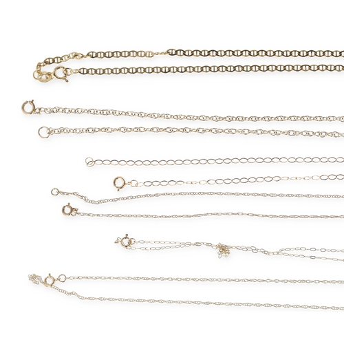 37 - TWELVE 9CT GOLD NECK CHAINS OF VARYING DESIGNS
Total weight: 18.7 gms