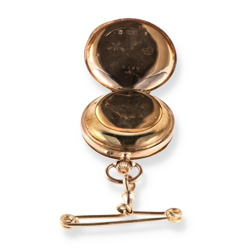 43 - A 14CT GOLD FOB WATCH ON 15CT GOLD PIN
Weight: 30.8gms