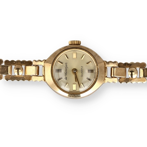 46 - A LADIES 9CT GOLD DE MONTFORT WRISTWATCH AND BRACELET
Weight 10.6 gms