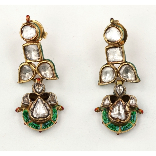 8 - A PAIR OF 22CT INDIAN GOLD AND DIAMOND WITH ENAMEL
Total weight: 26.4gms
