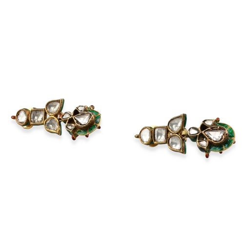 8 - A PAIR OF 22CT INDIAN GOLD AND DIAMOND WITH ENAMEL
Total weight: 26.4gms