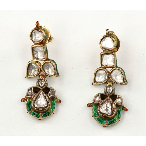 8 - A PAIR OF 22CT INDIAN GOLD AND DIAMOND WITH ENAMEL
Total weight: 26.4gms