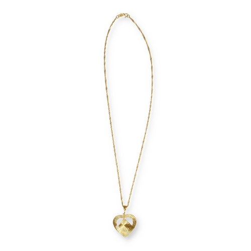 19 - A GOLD TWISTED FLATTENED CURB LINK NECKCHAIN WITH A HEART SHAPE PENDANT
The pendant, engine turned a... 