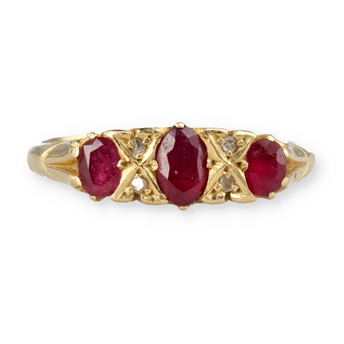 20 - A VICTORIAN 18CT GOLD RUBY AND DIAMOND RING
3.8 gms
With associated tooled red leather box.... 