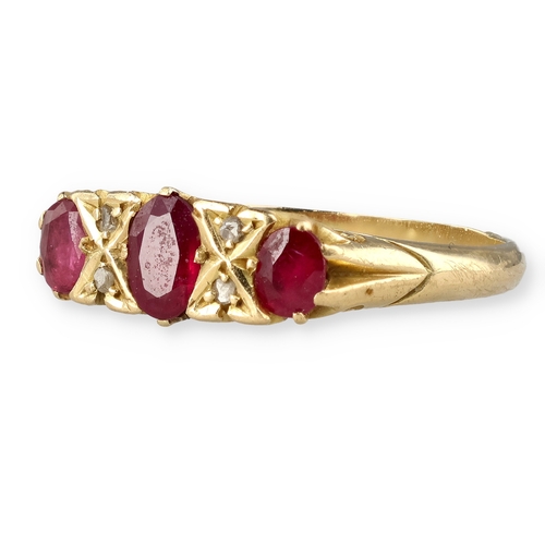 20 - A VICTORIAN 18CT GOLD RUBY AND DIAMOND RING
3.8 gms
With associated tooled red leather box.... 
