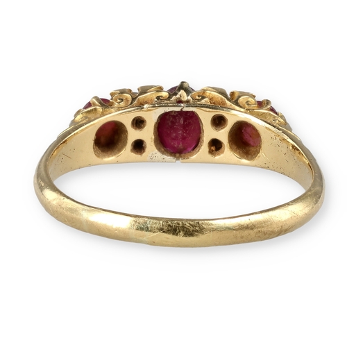 20 - A VICTORIAN 18CT GOLD RUBY AND DIAMOND RING
3.8 gms
With associated tooled red leather box.... 