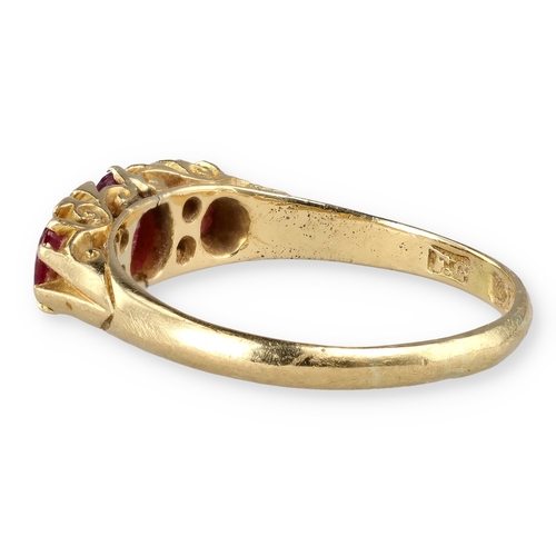 20 - A VICTORIAN 18CT GOLD RUBY AND DIAMOND RING
3.8 gms
With associated tooled red leather box.... 