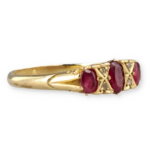 20 - A VICTORIAN 18CT GOLD RUBY AND DIAMOND RING
3.8 gms
With associated tooled red leather box.... 