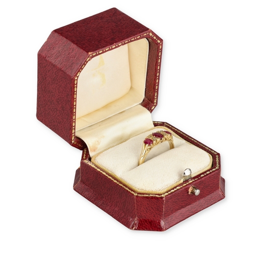 20 - A VICTORIAN 18CT GOLD RUBY AND DIAMOND RING
3.8 gms
With associated tooled red leather box.... 
