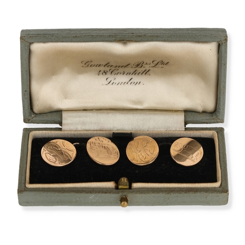 28 - A PAIR OF LATE VICTORIAN 15CT GOLD CUFFLINKS, EACH ENGRAVED WITH AN ELEPHANT
Total weight: 8.5gms... 