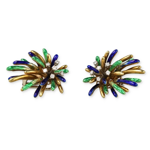 3 - A PAIR OF VINTAGE 18CT GOLD, DIAMOND AND ENAMEL EARRINGS
From the 1960s/1970s.
23.4 gms... 
