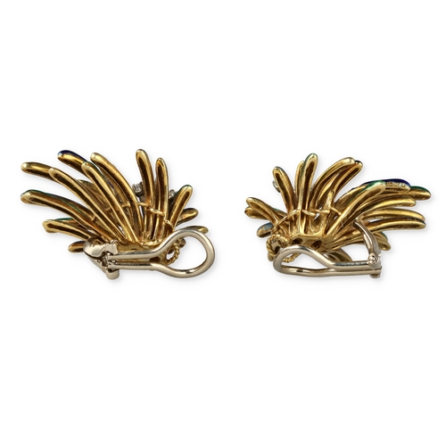 3 - A PAIR OF VINTAGE 18CT GOLD, DIAMOND AND ENAMEL EARRINGS
From the 1960s/1970s.
23.4 gms... 