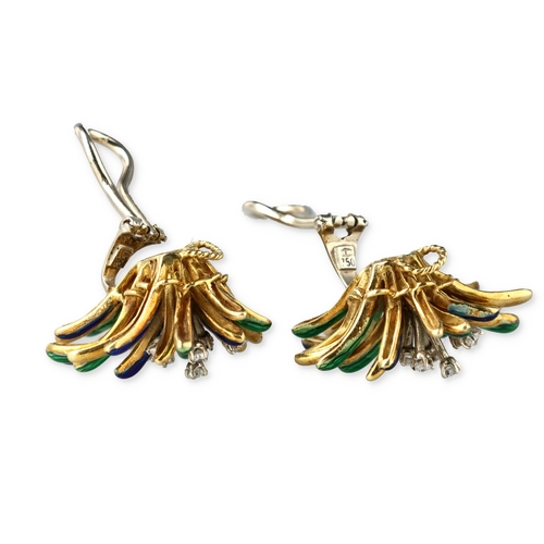 3 - A PAIR OF VINTAGE 18CT GOLD, DIAMOND AND ENAMEL EARRINGS
From the 1960s/1970s.
23.4 gms... 