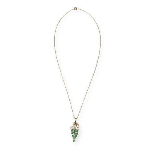 38 - AN 18CT GOLD PENDANT SET WITH DIAMONDS AND EMERALDS
Weight: 5.1gms 
With associated metal chain. ... 