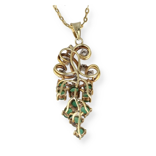 38 - AN 18CT GOLD PENDANT SET WITH DIAMONDS AND EMERALDS
Weight: 5.1gms 
With associated metal chain. ... 