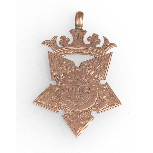 58 - A 9CT GOLD SPORTING MEDAL
Weight: 4.8gms
Inscribed 'KILM.K. 1902 C. CUP - Won by A. Anderson'
 ... 